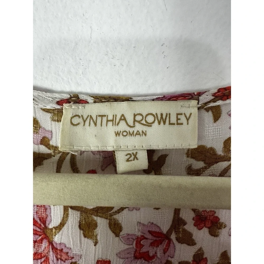 Cynthia Rowley Top‎ Womens 2X Boho Floral Flutter Layered Sleeve Crochet Trim